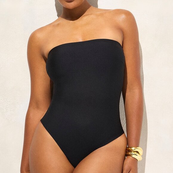 J. Crew Long Torso Gemma bandeau one-piece swimsuit, Black, Size 12 - Picture 1 of 7